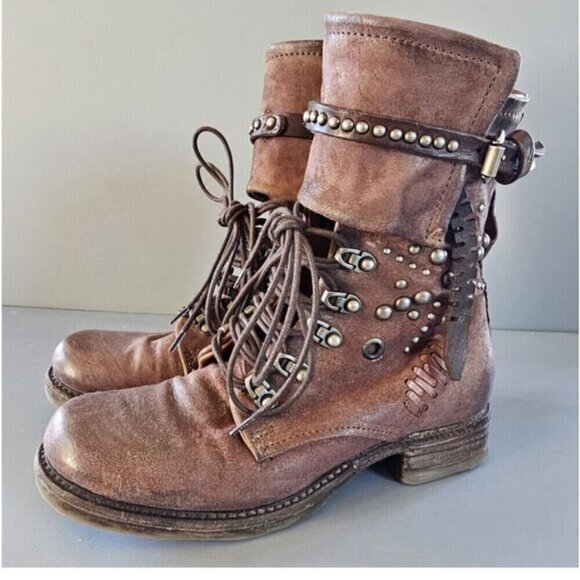 A.S. 98 Brown Studded Leather Boots 36 - Picture 1 of 10